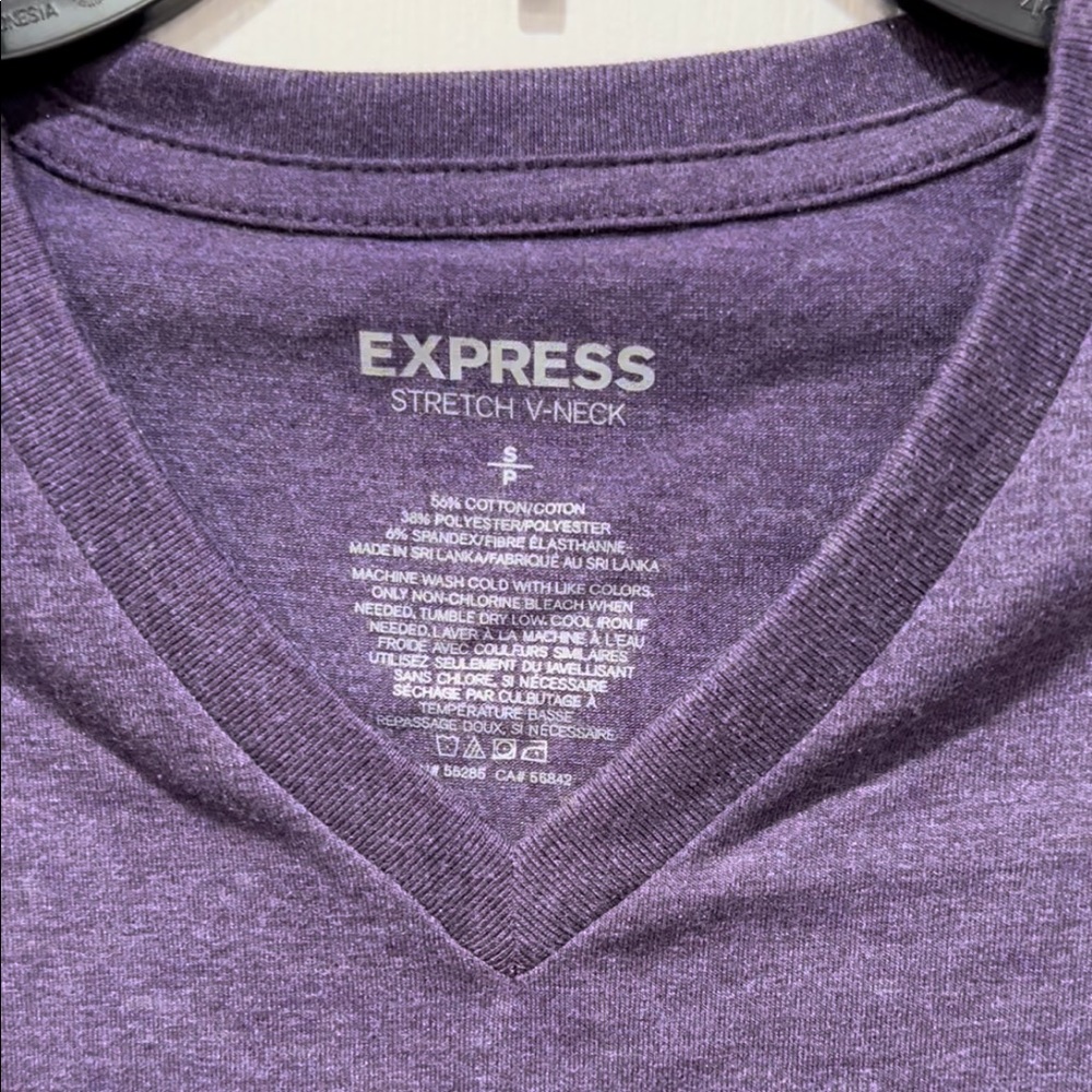 Express Purple Color Stretch V-Neck Short Sleeve Men’s Shirt, Small - Picture 10 of 11